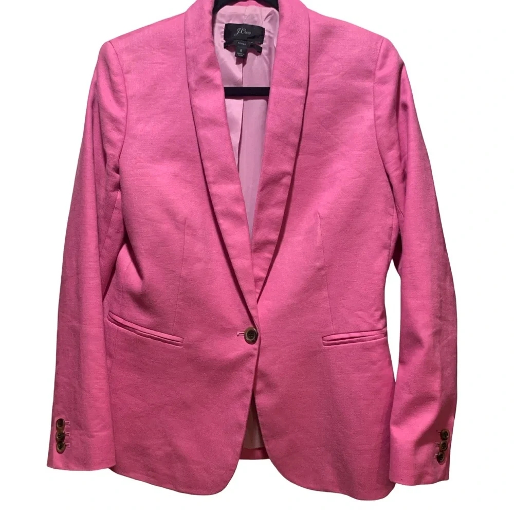 J. CREW Parke Blazer Womens Size 8 Linen Blend Pink Jacket Blazer Preppy Career - Picture 2 of 9